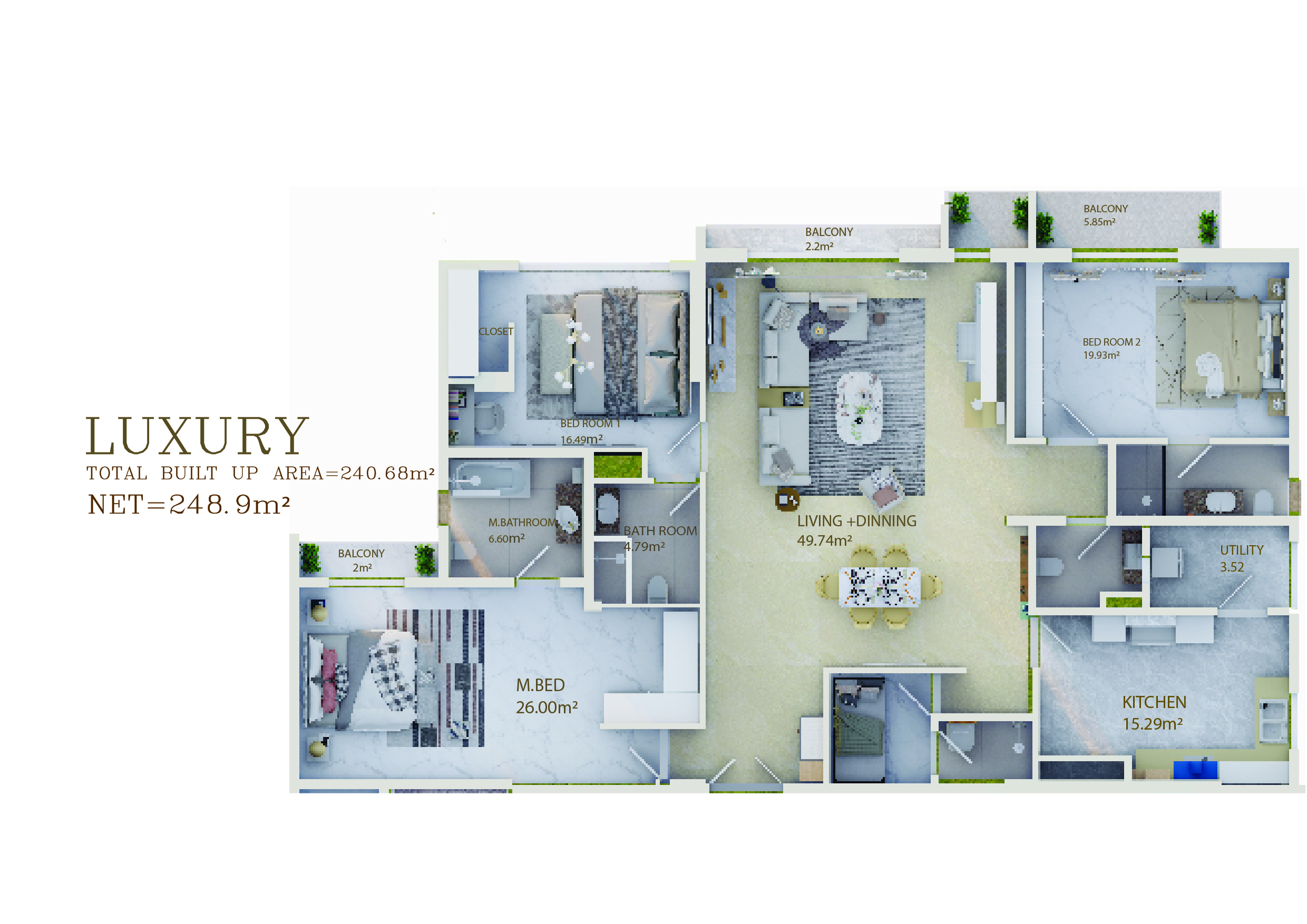 3 Bedroom Luxury Floor Plan for The Diamond apartment